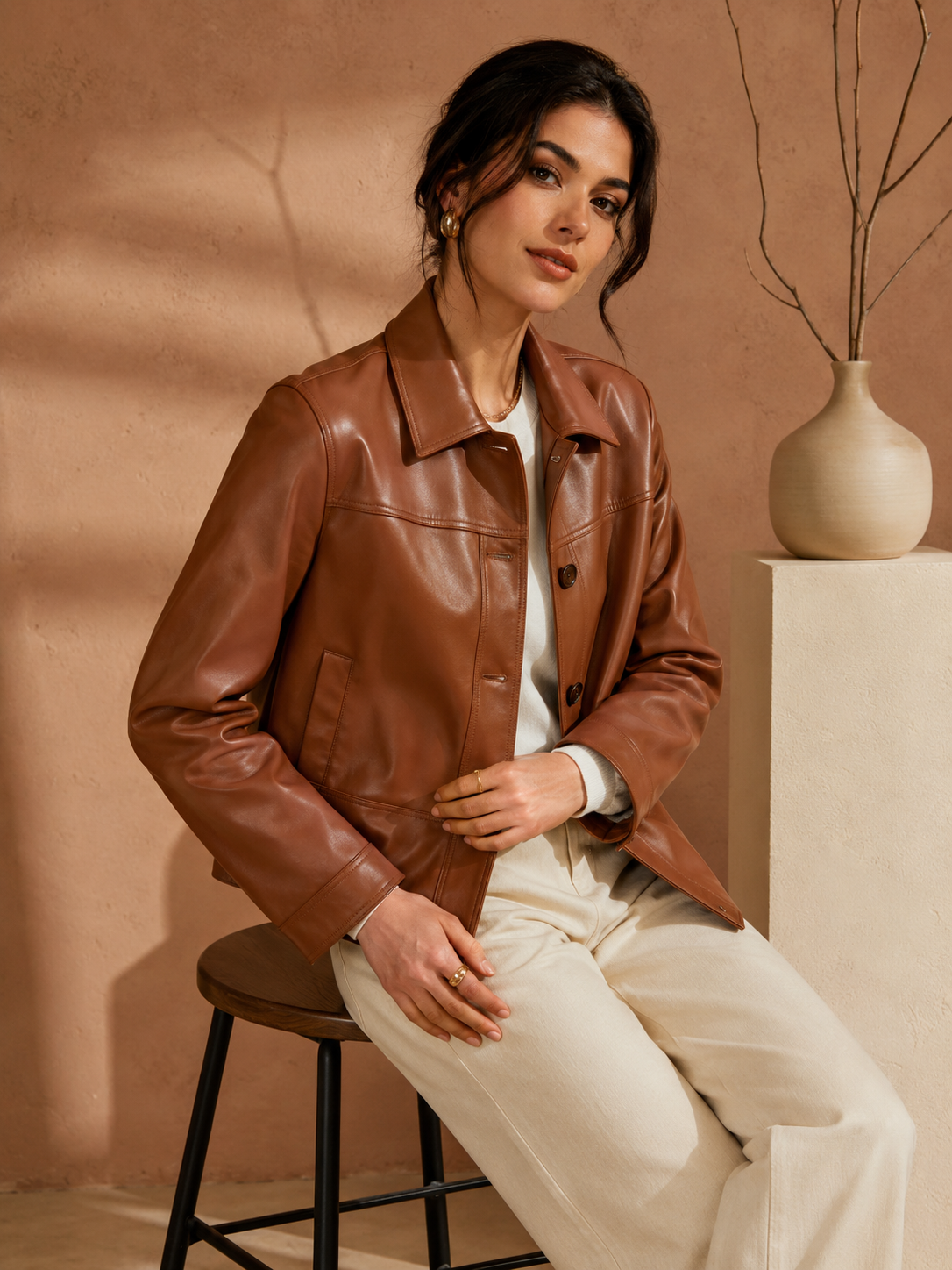 03 Celeste Brown Leather Jacket - Image 1