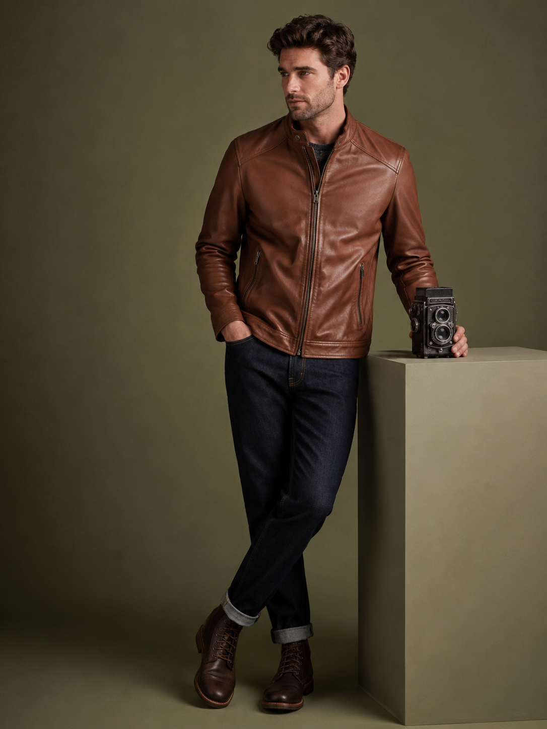 03 Hunter Brown Leather Jacket - Image 1