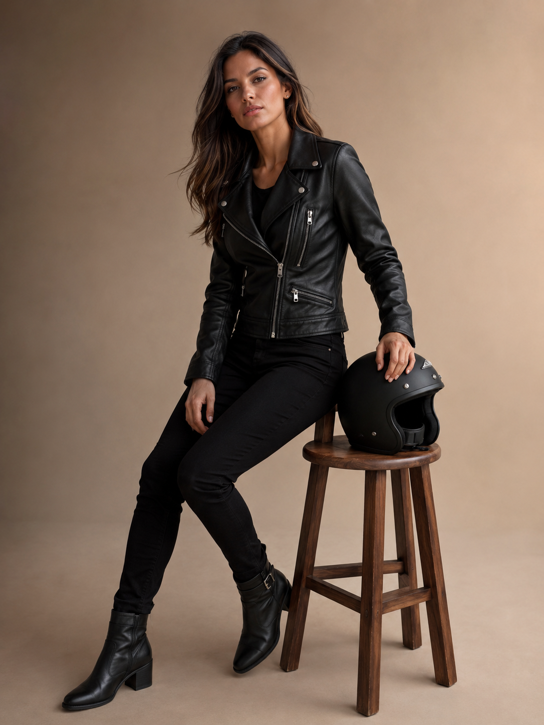 04 Raven Black Biker Leather Jacket - Image 1