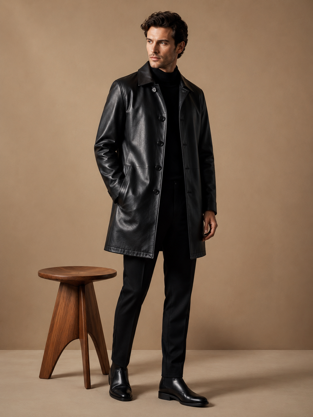 06 Victor Black Leather Coat - Image 1
