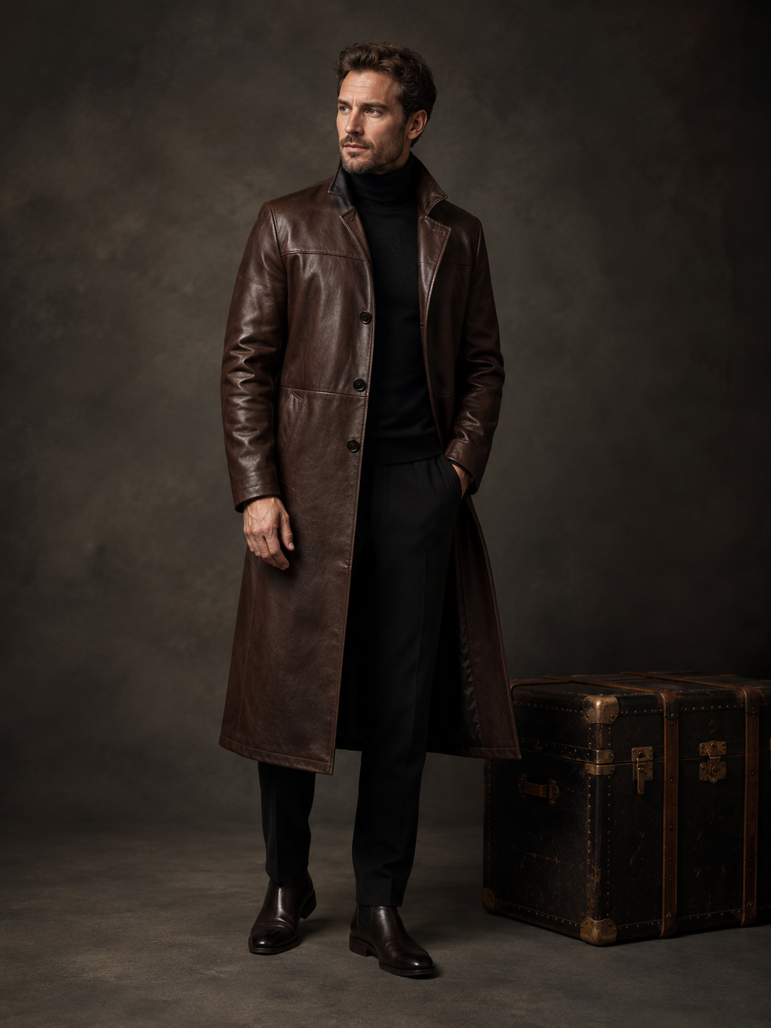 7 Arden Long Leather Coat - Image 1